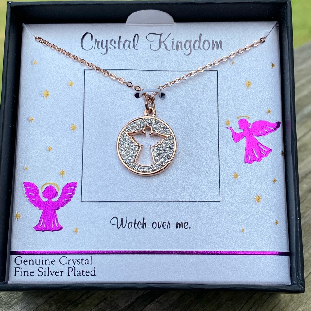 Guardian Angel crystal necklace Crystal Kingdom Rose gold color new in box